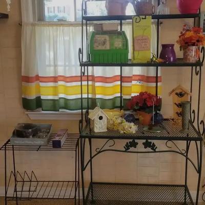 Metal Garden Rack and Side Table with Decor and Supplies