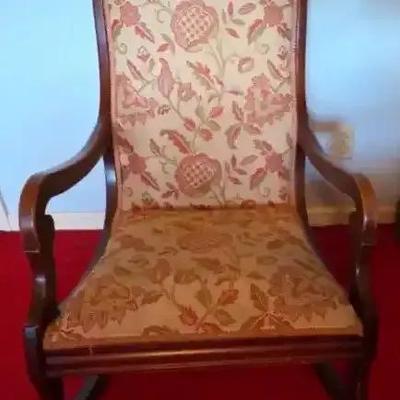 Upholstered Vintage Regency-Style Wooden Rocking Chair