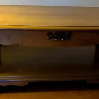 Solid Wood Coffee Table with Brass Handle Accent