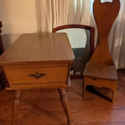 Mersman Side Table, Wooden Handle Step Stool & Framed Mirror Collection