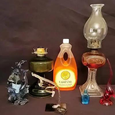 Antique P&A Oil Lamps with Vintage Glass Art & Décor