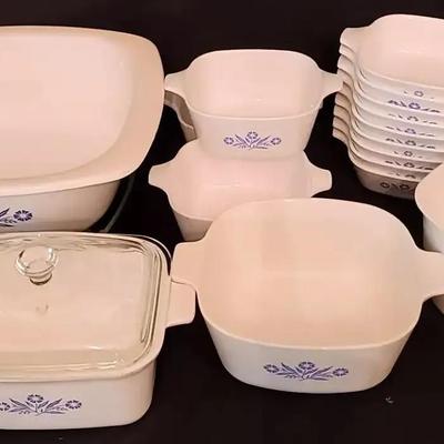CorningWare “Blue Cornflower” Collection with Pyrex Golden Branch Casserole