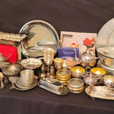 Elegant Silver-Plated, Pewter & Glassware Collection Featuring Classic Serving Pieces