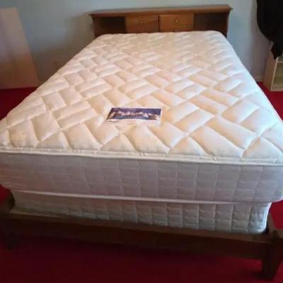 Queen Size Bed Frame with Sliding Door Headboard Storage