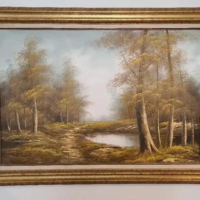 B. Holland Signed Landscape Oil Painting with Gilded Frame