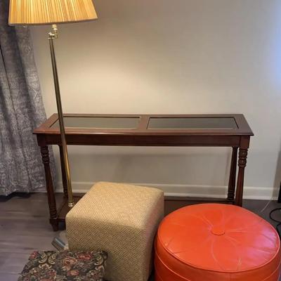 Console Table with Floor Lamp and Ottomans