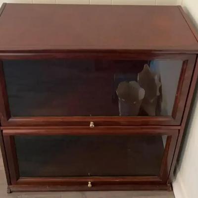 Wood and Glass Two-Tier Barrister Cabinet