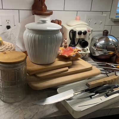Kitchen Essentials Collection with Cutting Boards, Knives & Decorative Canisters