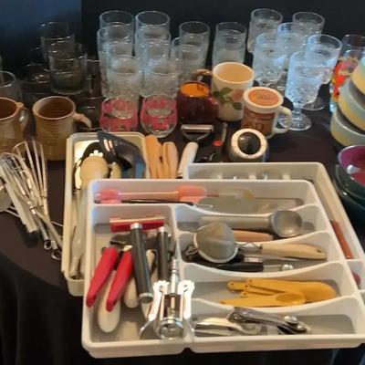 Variety of Everyday Dishware, Utensils, and Drinkware