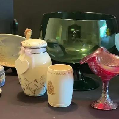 Vintage Decor Featuring Carnival Glass & Wedgwood