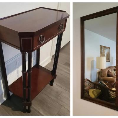 Elegant Wooden Entry Table and Matching Wall Mirror