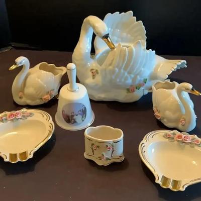Porcelain Swan Figurines & Decorative Dishes by Dresden