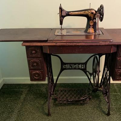 Vintage Singer Treadle Sewing Machine with Ornate Cabinet