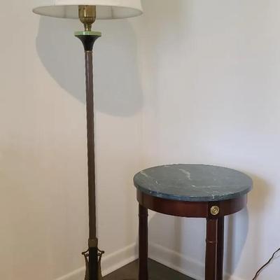 Marble-Top Accent Table and Brass Floor Lamp