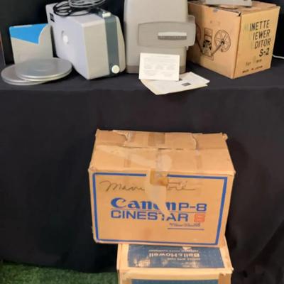 Canon P-8, Bell & Howell Projectors, and Minette Viewer Editor S-2 – Untested