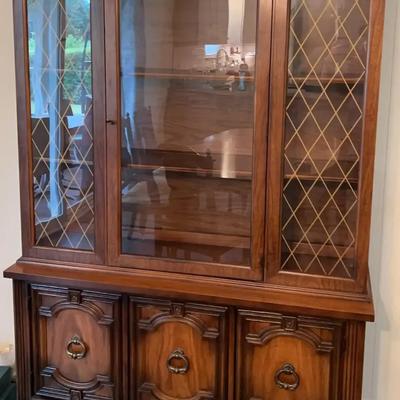 Wood and Glass China Cabinet with Decorative Molding