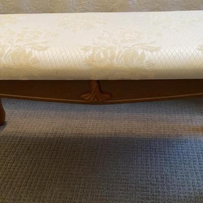Upholstered Wooden Bench with Cream Floral Fabric