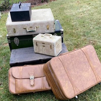 Collection of Vintage Trunks, Suitcases & Metal Storage Boxes