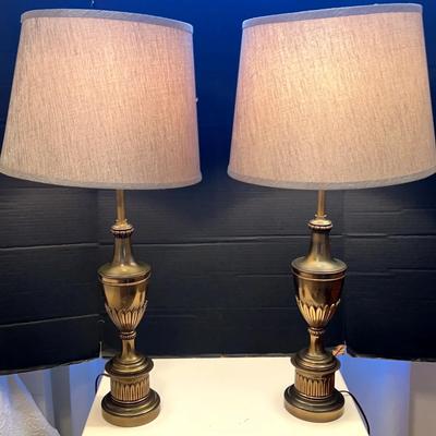 Pair of Brass Table Lamps with Shades