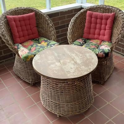 Wicker Patio Set with Two Chairs and Matching Table