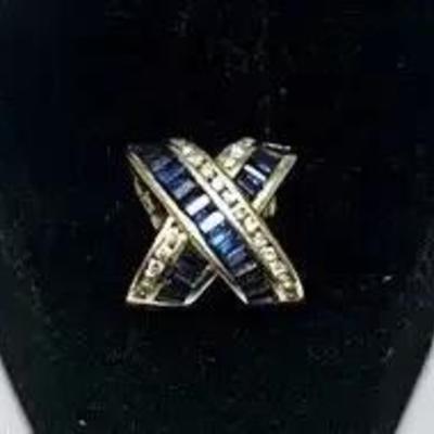 14K Diamond & Sapphire Slide Necklace Pendant 