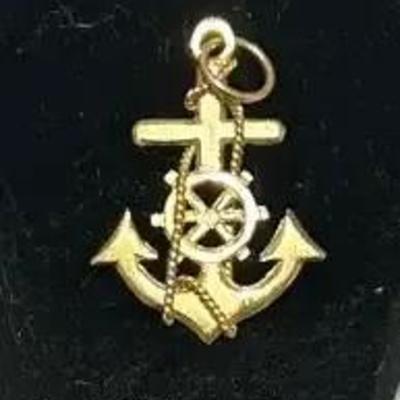 14K Anchor Cross Pendant 