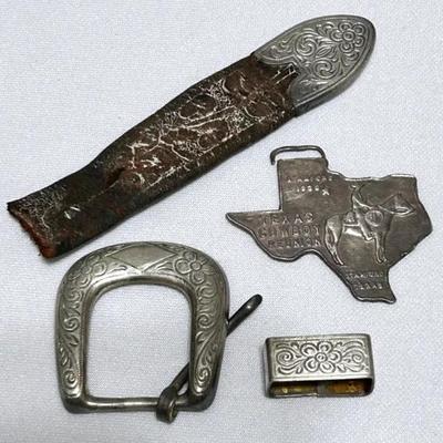 Sterling Belt Buckle Set & 1930 Texas Cowboy Reunion Medallion 