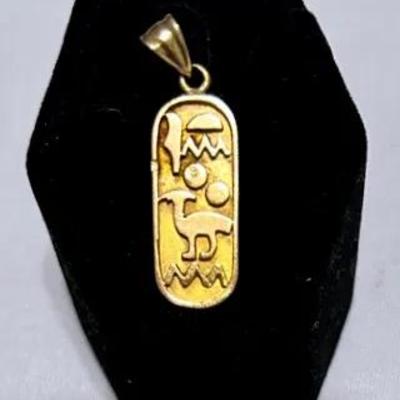 Gold Egyptian Hieroglyphics Cartouche Pendant 
