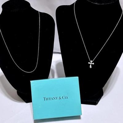 Sterling Chains Marked “Tiffany & Co.” One W/Cross Pendant 