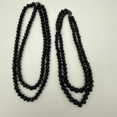 2 Black Glass Bead Necklaces 