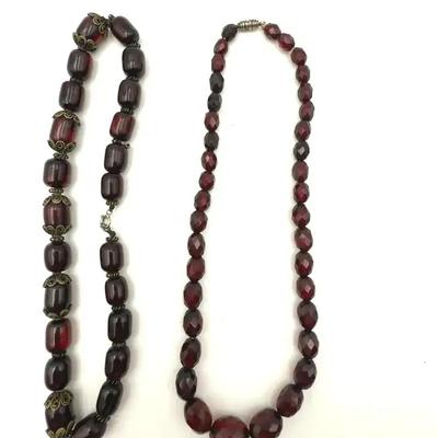 2 Vintage Cherry Red Necklaces