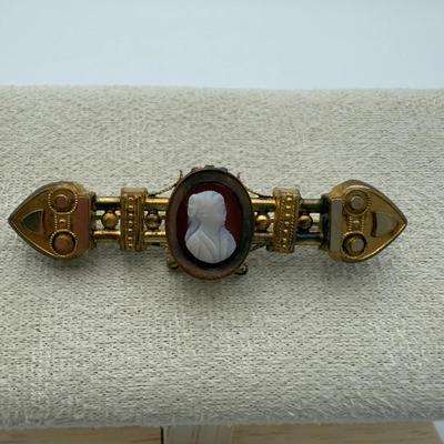 Antique Gold Tone Pin And Cameo