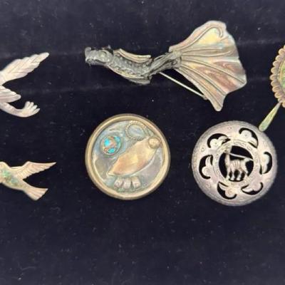 6 Silver Brooches 4 Marked Sterling