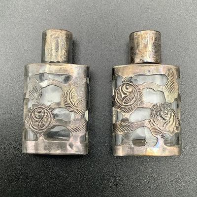 Pair Of Sterling And Glass Perfume Bottles 