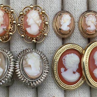 Cameo Clip On Earrings - Four Pairs