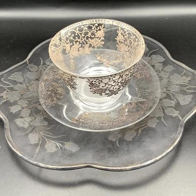 Silver Overlay Glass Three Piece Collection 