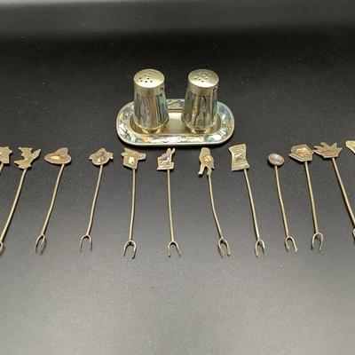 Abalone Salt & Pepper Shakers And Cocktail Picks