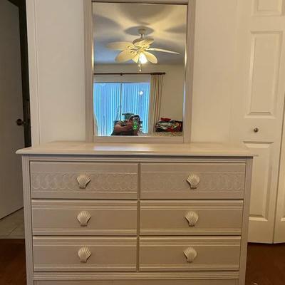 Dresser And Mirror With Shell Motif