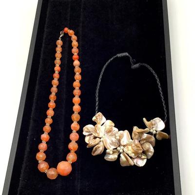 Vintage Carnelian Agate And Baroque Pearl Shell Necklaces 