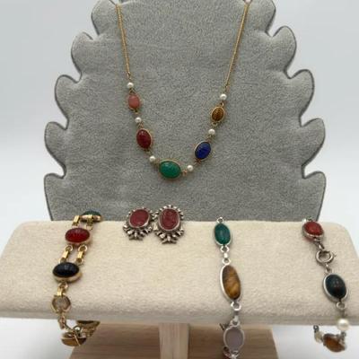Carved Scarab Necklace, earrings and Bracelets 