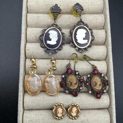 Vintage Cameo Earrings - Four Pairs