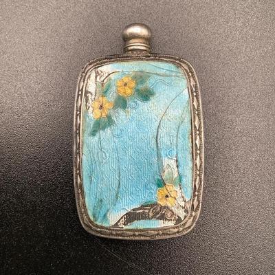 Antique Sterling Silver And Enamel Guilloche Perfume Bottle 