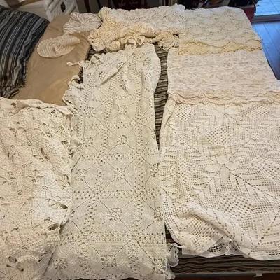 Large Lot Of Crocheted Linens