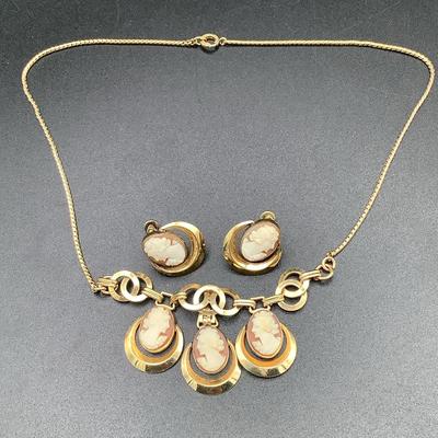 1/20 12K Gold Fill Cameo Necklace And Earrings 