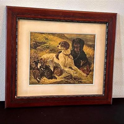 BJ375 Framed Glass Art Print Of Dog Hunting Dogs 