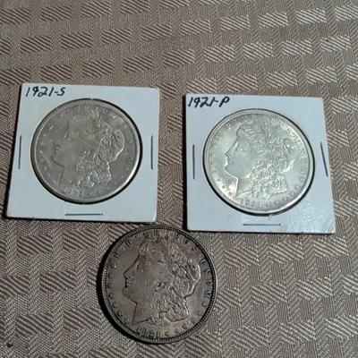 Lot Of 3 1921 Morgan Silver Dollars