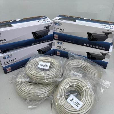 Four GW Security 5MP PoE Cameras (#2) – New with Cat5 Cables