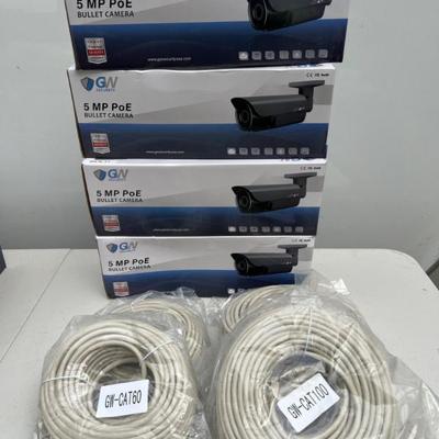 Four GW Security 5MP PoE Cameras – New with Cat5 Cables