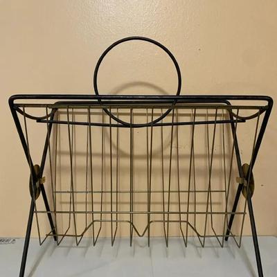 Mid-Century Modern Wire Magazine Rack with Circular Handle