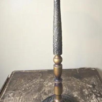 Vintage Metal & Marble Pedestal Stand – Ornate Base and Textured Column
